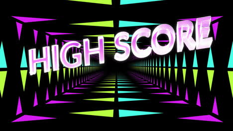 Animation-of-high-score-text-and-neon-pattern-on-black-background