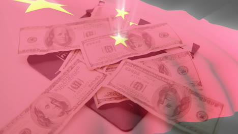 Animación-De-La-Bandera-De-China-Sobre-Billetes-De-Dólar