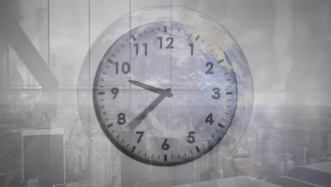Animation-of-clock-ticking-over-busy-city