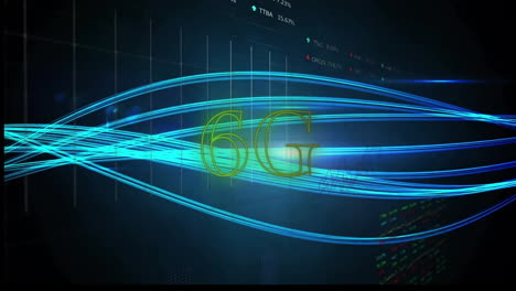 Animation-Der-Datenverarbeitung-Mit-6g-über-Lichtspuren-Auf-Schwarzem-Hintergrund