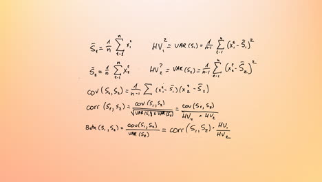 Animation-of-mathematical-equations-over-orange-background