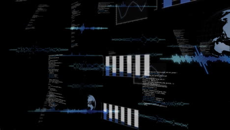 Animation-of-digital-interface-and-data-processing-on-black-background