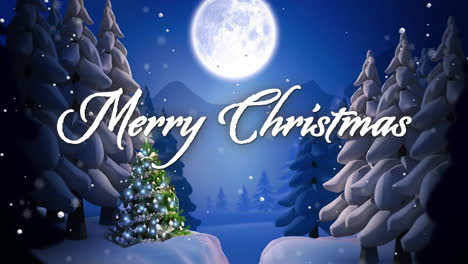 Animation-of-merry-christmas-text-over-full-moon-in-winter-scenery-background