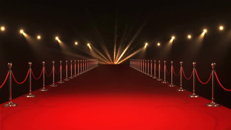 Animation-of-countdown-to-midnight-over-red-carpet-and-spots-of-light-on-black-background