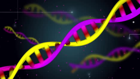Animation-Von-DNA-Strängen-über-Lichtspuren-Auf-Schwarzem-Hintergrund