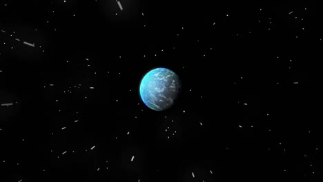 Animation-Von-Sternen-Und-Einem-Globus,-Der-Sich-Am-Schwarzen-Nachthimmel-Dreht