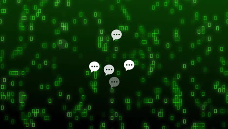 Animation-of-speech-bubbles-and-binary-codes-over-green-background