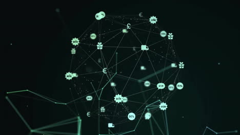Animation-of-network-of-connections-with-symbols-on-black-background