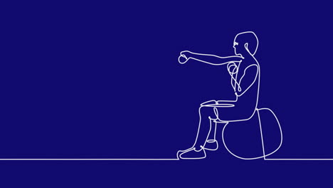 Animation-of-light-spot-and-woman-exercising-on-ball-with-dumbbells-on-blue-background