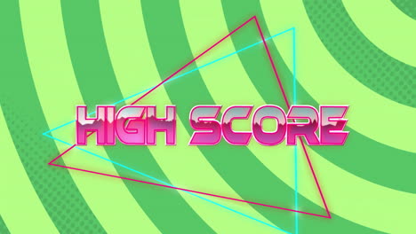 Animation-of-high-score-text-over-neon-triangles-and-pattern-background