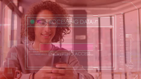 Animation-of-data-processing-over-biracial-man-using-smartphone