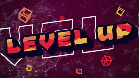 Animation-of-level-up-text-over-neon-pattern-background
