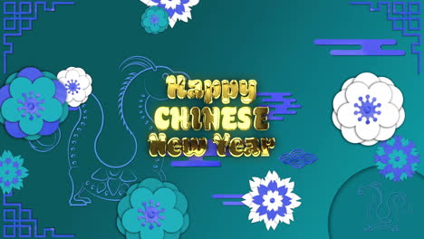 Animation-of-happy-chinese-new-year-text-and-dragon-symbol-with-chinese-pattern-background