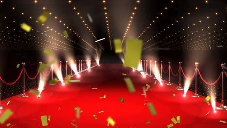 Animation-Von-Schwebendem-Konfetti-über-Dem-Roten-Teppich-Auf-Schwarzem-Hintergrund