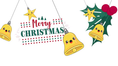 Animation-of-merry-christmas-text-and-christmas-decorations-on-white-background