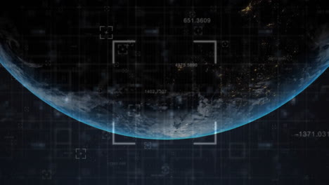 Animation-Der-Datenverarbeitung-über-Den-Globus-Auf-Blauem-Hintergrund