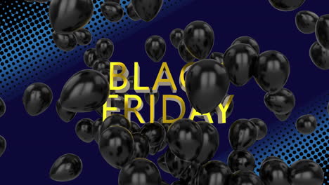 Animation-Von-Schwarzen-Ballons,-Die-über-Den-Text-„Black-Friday“-Vor-Schwarzem-Hintergrund-Fliegen