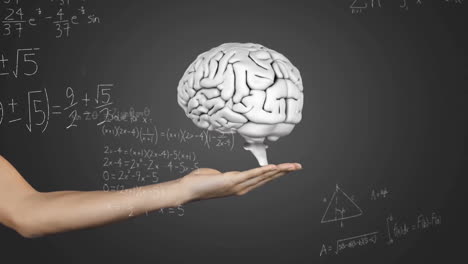 Animation-of-human-brain-with-hand-and-mathematical-data-processing-on-grey-background
