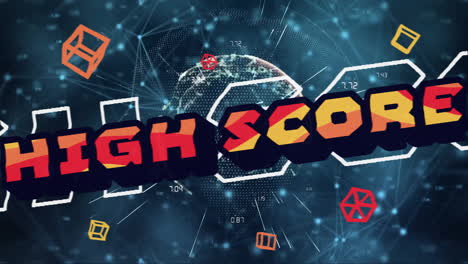 Animation-of-high-score-text-over-neon-pattern-background