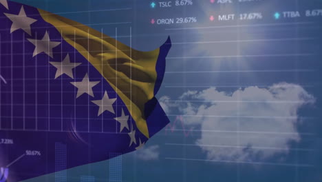 Animation-Der-Finanzdatenverarbeitung-über-Der-Flagge-Von-Bosnien-Und-Herzegowina