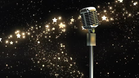 Animation-of-retro-microphone-with-shooting-star-on-black-background