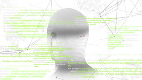 Animation-of-human-head-and-data-processing-over-white-background