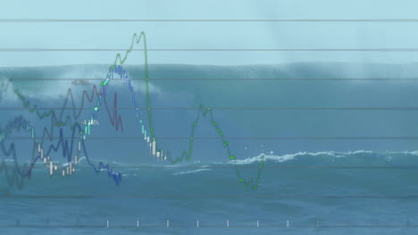 Animation-Der-Datenverarbeitung-Und-Diagramme-über-Meereswellen