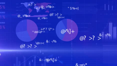 Animation-Der-Datenverarbeitung-über-Grafiken-Und-Diagramme-Auf-Blauem-Hintergrund
