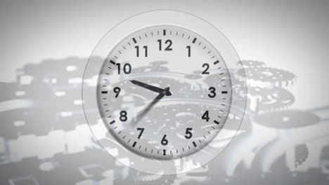 Animation-of-moving-clock-cog-wheels-on-white-background