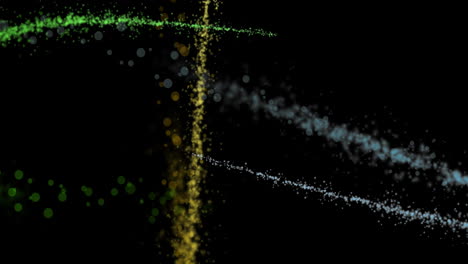 Animation-of-colourful-light-trails-and-spots-on-black-background