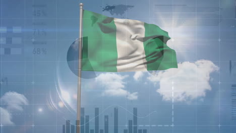 Animation-Der-Finanzdatenverarbeitung-über-Der-Flagge-Nigerias