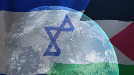 Animation-of-globe-over-flag-of-israel-and-palestine