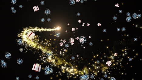 Animation-of-snow-falling-over-shooting-star-and-christmas-presents
