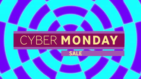 Animation-of-cyber-monday-sale-text-and-blue-shapes-on-black-background