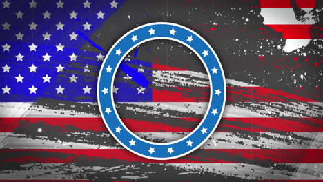 Animation-of-circle-with-stars-over-interference-and-flag-of-usa-on-black-background