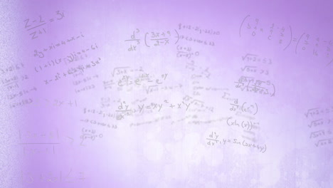 Animation-of-mathematical-equations-with-lens-flares-over-white-background