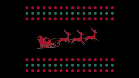 Animation-of-santa-claus-with-sleigh-and-dot-pattern-on-black-background