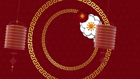 Animation-Von-Laternen-Und-Chinesischem-Muster-Mit-Kopierraum-Auf-Rotem-Hintergrund