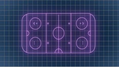 Animation-of-grid-pattern-over-illuminated-sports-court-against-black-background
