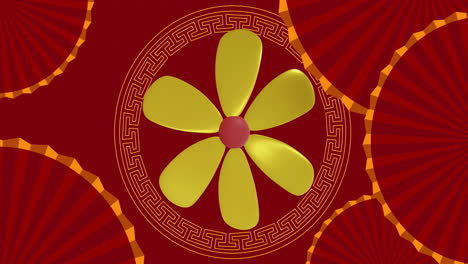 Animation-of-chinese-pattern-with-copy-space-on-red-background