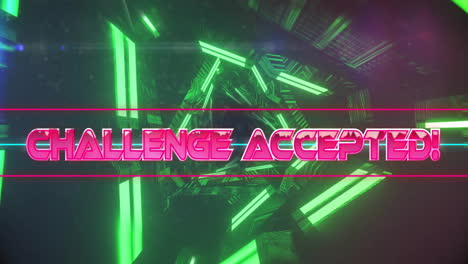 Animation-Des-Textes-„Herausforderung-Angenommen“-Auf-Neonfarbenem-Musterhintergrund