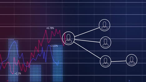 Animation-Der-Verarbeitung-Finanzieller-Daten-über-Ein-Netzwerk-Mit-Personensymbolen-Auf-Dunklem-Hintergrund