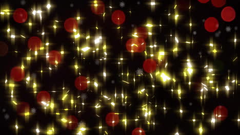 Animation-of-glowing-lights-and-red-spots-on-black-background