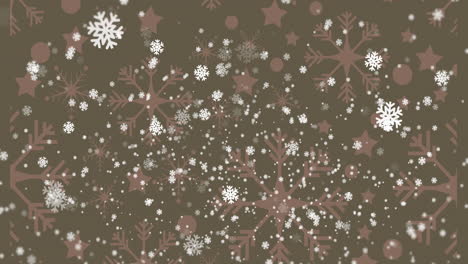 Animation-of-snow-falling-over-snowflakes-on-green-background-at-christmas