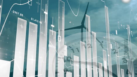Animation-of-statistic-charts-over-wind-turbine-in-field