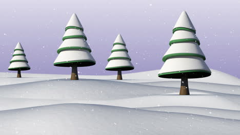 Animation-of-snow-falling-over-trees-in-winter-scenery