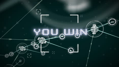 Animation-Von-„You-Win“-Text-Und-Verbindungsnetzwerk-Auf-Schwarzem-Hintergrund