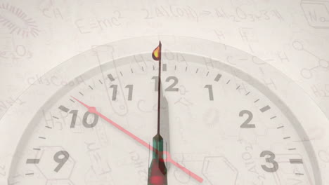 Animation-of-syringe-and-clock-over-chemical-formula-on-white-background