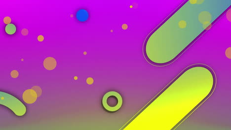 Animation-of-spots-and-colourful-shapes-on-purple-background