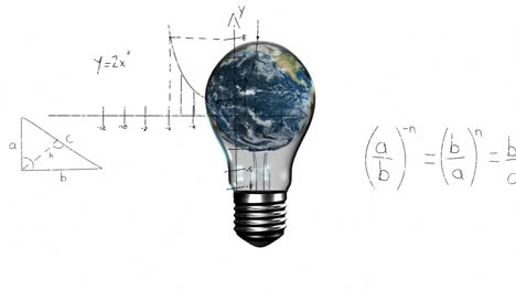 Animation-of-light-bulb-with-globe-and-mathematical-data-processing